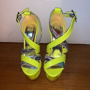 Neon and Snake Skin Print Women’s Heels